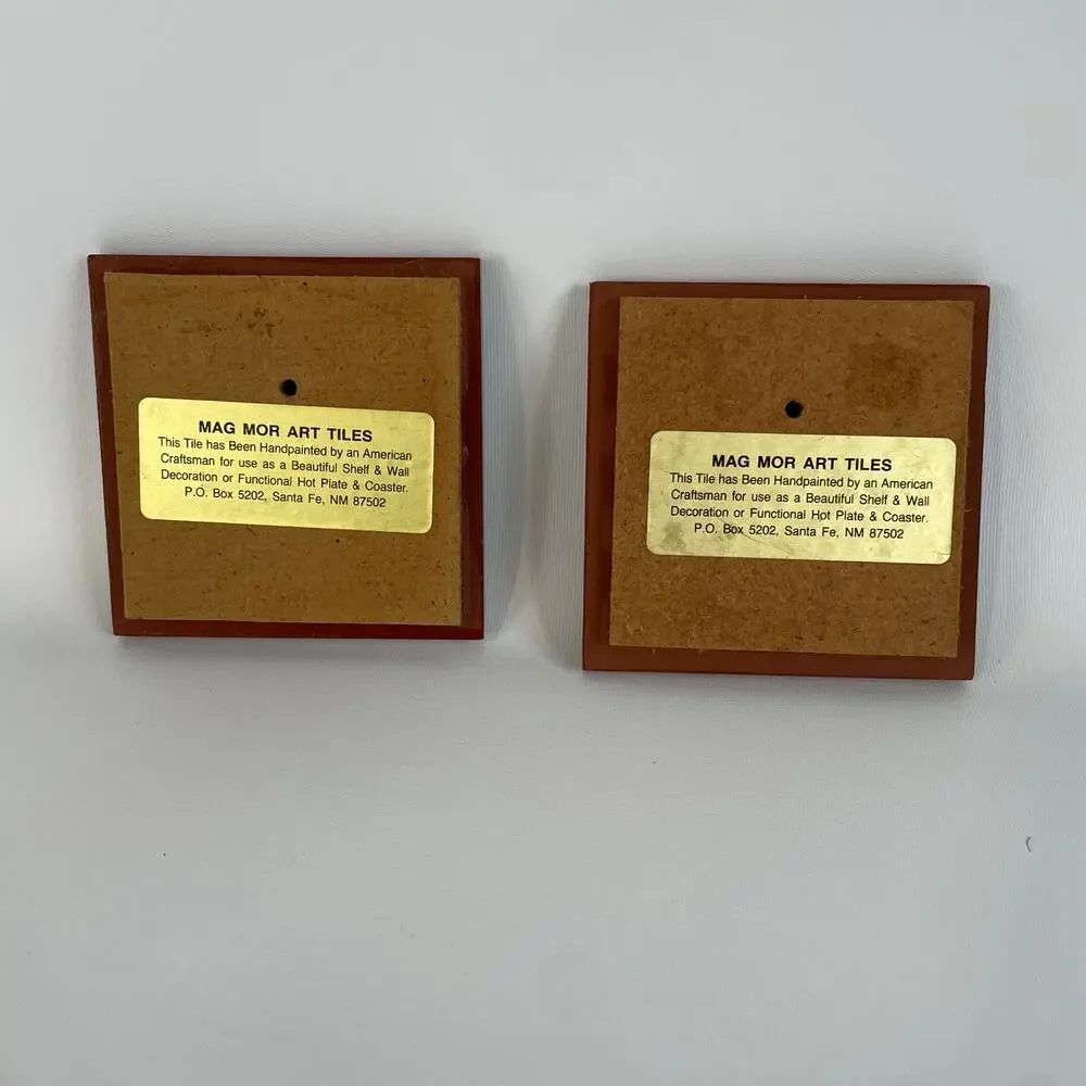 Set of 2 Mag Mor 4x4 Handpainted Vintage Chili Art Tiles Santa Fe NM Made in USA - Picture 4 of 9